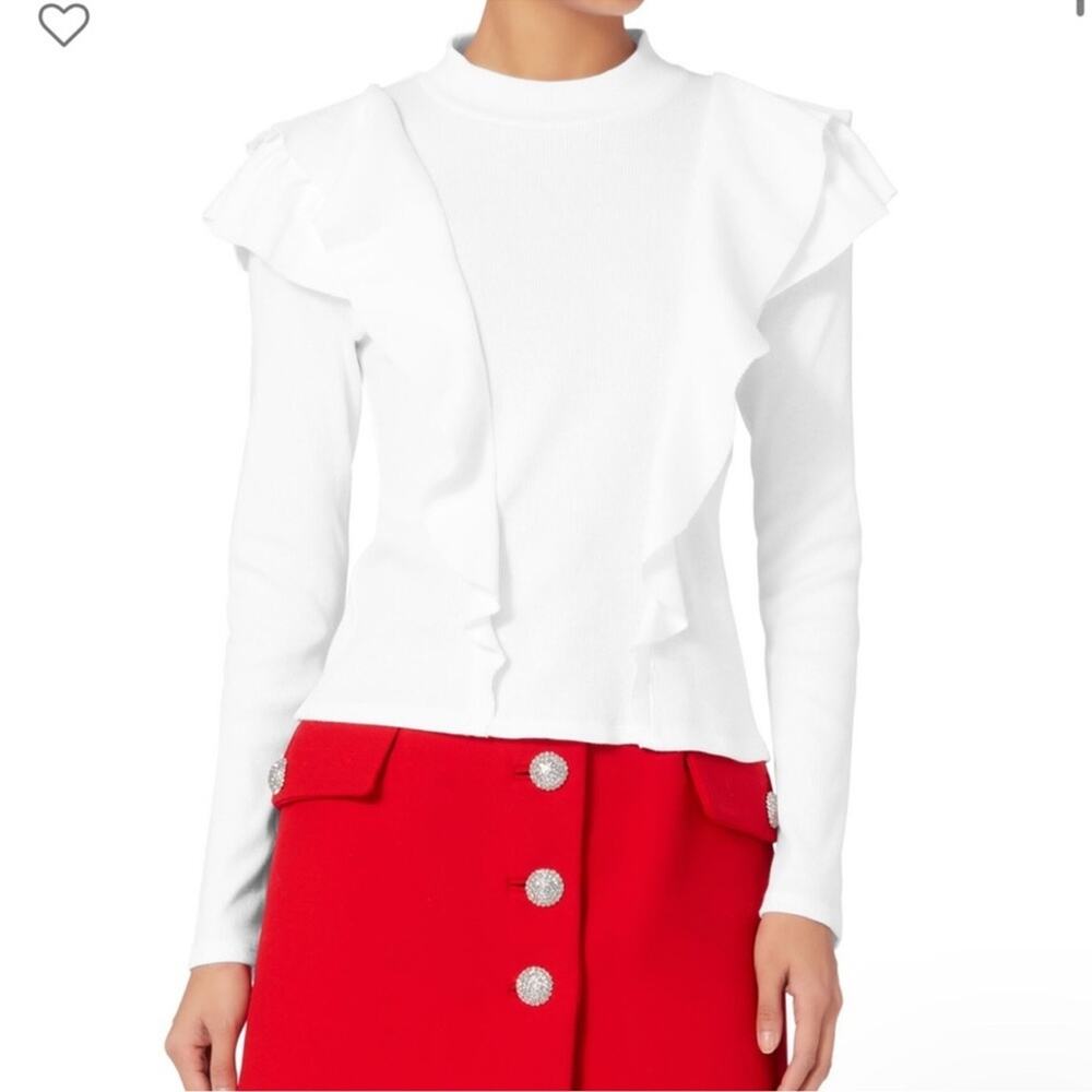 Veronica Beard | Ruffle Ribbed Knit Sweater Top Size S